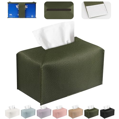 PARIERIS PU Leather Tissue Box Cover - Tall Rectangle Facial Tissue Holder