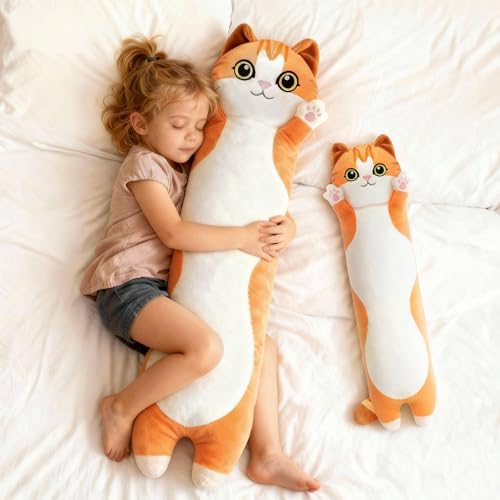 Mewaii 43-Inch Orange Long Cat Plush Body Pillow - Cute Kawaii Gift