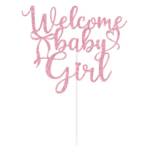 Welcome Baby Girl Cake Topper with Bow Tie Design - Pink Party Decor