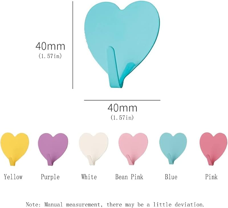 Heart Wall Hooks, Light Pink Stainless Steel Adhesive Hooks (6 Pack)
