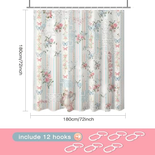 Lindameler Vintage Floral Shower Curtain - Pink Boho Design, 72x72