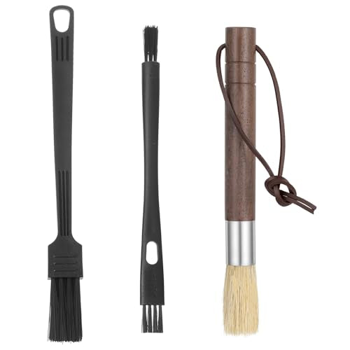 3-Piece Coffee Grinder Cleaning Brush Set with Walnut Handles