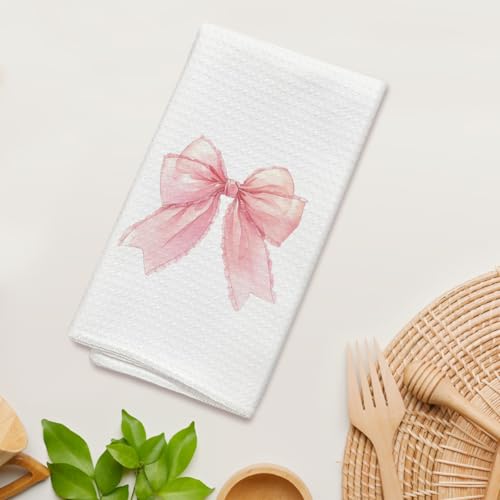 TRKAE Pink Bow Kitchen Towel - 16x24 Inch Coquette Decorative Dishcloth