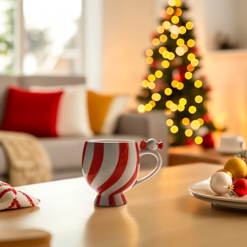 Christmas Candy-Shaped Ceramic Mug - 12 OZ Holiday Coffee & Tea Cup with Handle - Gift Ready