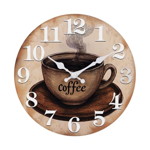 Keepcross 8-Inch Rustic Coffee Kitchen Wall Clock, Silent Glass Decor