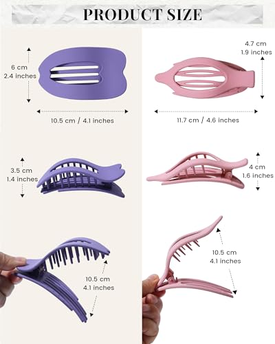 ACECHA 6 Pcs Flat Hair Claw Clips - Comfortable Non-Slip Lay-Flat Design