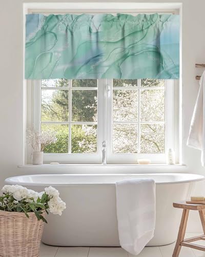 Abstract Marble Window Valance Teal Gradient Agate Short Curtain 54x18in