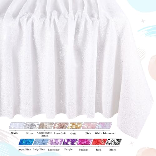White Wedding Tablecloth 90x90 Inch Sequin Fabric Sparkle Party Decor - QueenDream