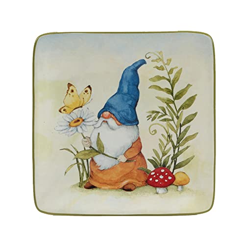 Certified International Garden Gnomes 6" Canape/Luncheon/Appetiser Plates, Assorted Designs, Small, Multicolor, Set of 4