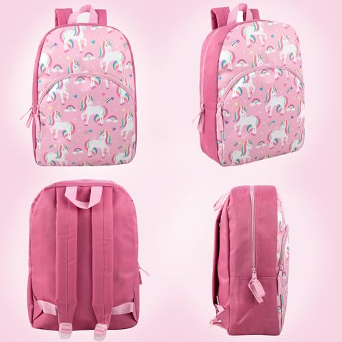 Unicorn Print Kids Backpack - 15 Inch School Bag with Padded Straps