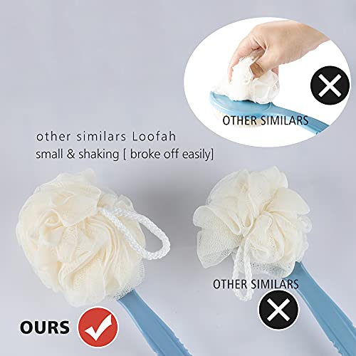 HONOMA 2-in-1 Shower Back Scrubber with Long Curved Handle - Blue
