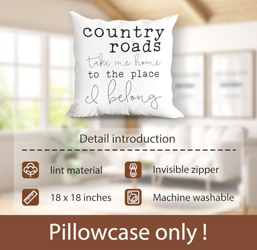 Inspirational Country Roads Throw Pillow Cover - 18"x18" Soft Corduroy Cushion for Home Decor
