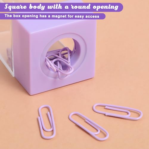Magnetic Purple Paper Clip Holder with 18 Clips - Desk Organizer