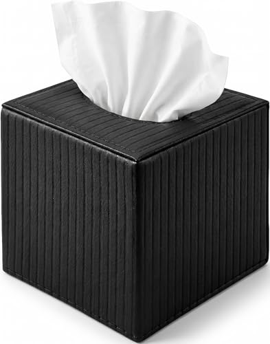 Black Square PU Leather Tissue Box Cover - Stylish Cube Holder