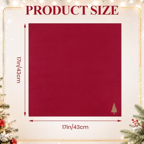 Christmas Cloth Napkins Set of 6 - Red Embroidered Tree Pattern, 17x17 Inches