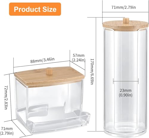 Cotton Swab and Pad Dispenser Set with Bamboo Lids - 2 PCS