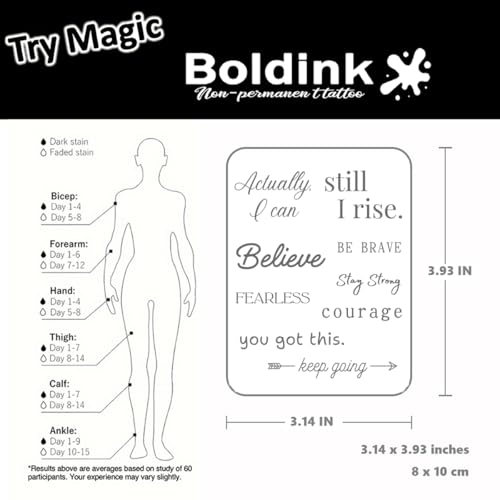 Boldink Semi-Permanent English Words Temporary Tattoos Realistic Fake Ink