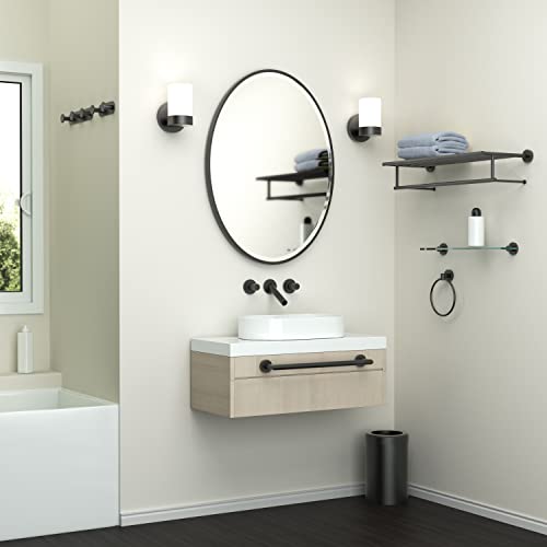Gatco 1821MX Bathroom Wall Mirror, 33" H x 25" W Modern Mirror for Living Room, Vanity, Slim Design Beveled Framed Large Oval Matte Black - Easy Mount Safety Bracket