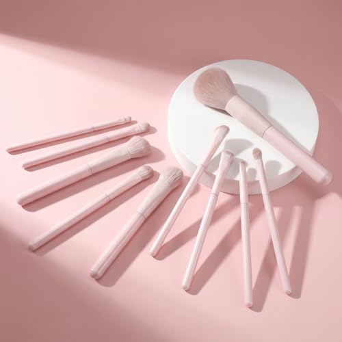 10-Piece Pink Eye Makeup Brush Set - Synthetic Eyeshadow & Contour Brushes