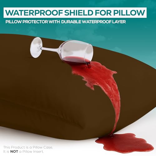 Utopia Bedding Queen Pillow Protectors, Waterproof Zippered Covers - Mocha (2-Pack)