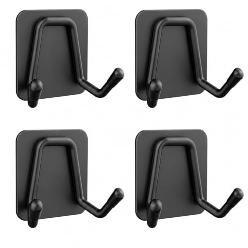 Heavy Duty Self-Adhesive Wall Hooks - 4 Pack Double Coat Hooks for Bathroom Kitchen Bedroom