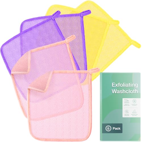 African Net Sponge Exfoliating Washcloths 6-Pack - Yellow, Pink, Purple