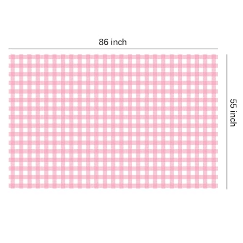 Pink Gingham Disposable Tablecloth - 55x86in, 3 Pcs Party Decor