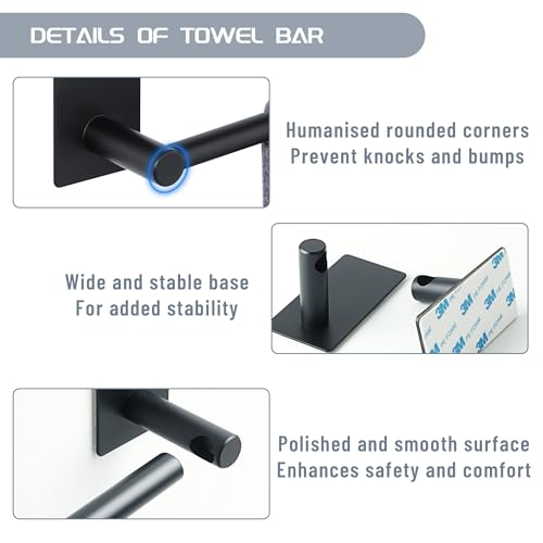 Alise 8-Inch Matte Black Wall-Mounted Adhesive Towel Bar for Bathroom