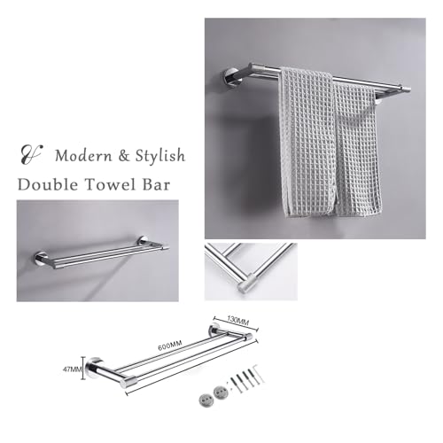 MACAJM 24-Inch Double Towel Bar - SUS304 Stainless Steel, Polished Chrome