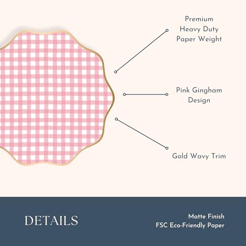 Elegant Light Blue Gingham Plates, Pack of 8 - 10.75" Disposable Dinner Plates