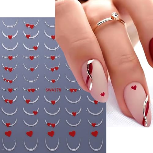 Valentine Heart Nail Art Stickers - 6PCS 3D Self-Adhesive French Tips