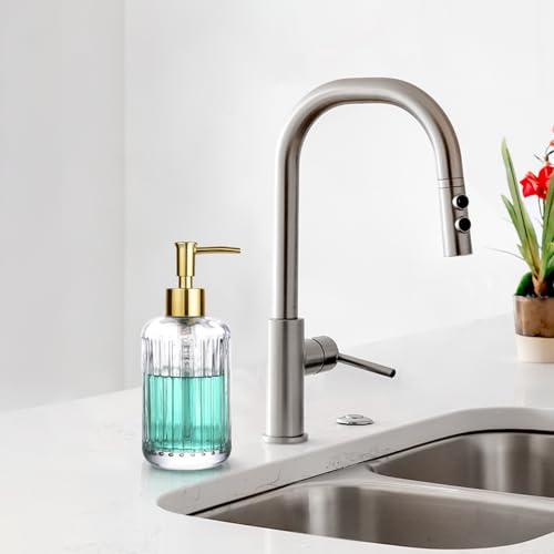 UHEY HOME Clear Glass Liquid Soap Dispenser 11.8oz Refillable Bathroom & Kitchen