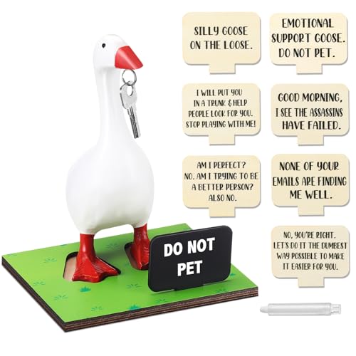 Magnetic Goose Key Holder Wooden Base Stand with 10 Interchangeable Signs