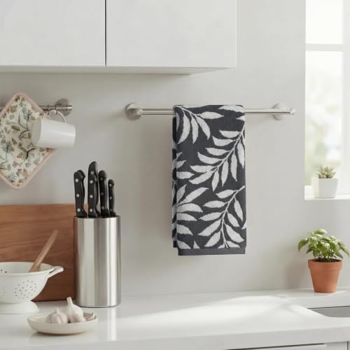 Artoid Mode Beige Grey Leaves Jacquard Hand Towel 1PC - 13.7" x 29.5"