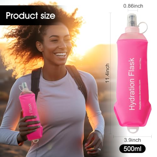 WILDREEDS 500ml Pink Collapsible Soft Water Bottle for Running & Hiking