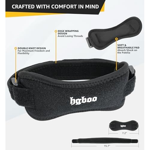 2-Pack Patella Tendon Knee Brace Straps, Adjustable Knee Support Patella Stabilizer for Pain Relief, Jumpers Knee, Tendonitis, Arthritis, Running, Hiking, Tennis, Squats - Universal Fit (Black)