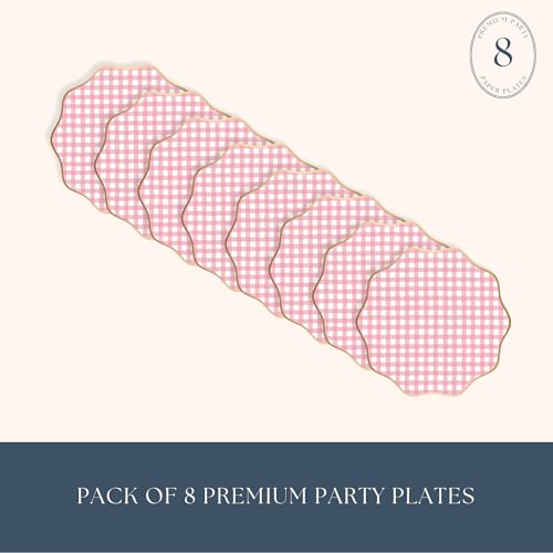 Elegant Light Blue Gingham Plates, Pack of 8 - 10.75" Disposable Dinner Plates