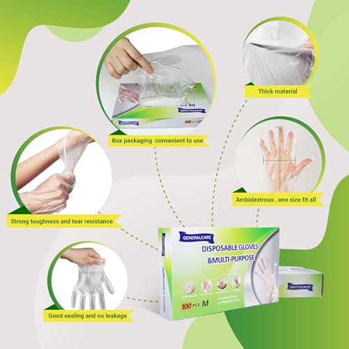 GENERALCARE Disposable Plastic Food Handling Gloves 100pcs One Size