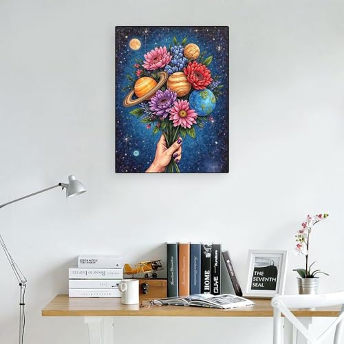 WUSARPLY Flower Diamond Painting Kit for Adults - Full Drill Moon Planet Art