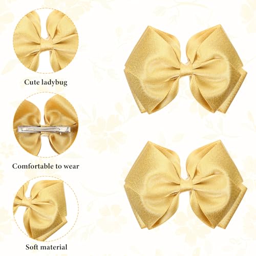 Gold Hair Bow Clips 4.5in Satin Bows for Women 2PCS