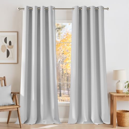 NICETOWN Linen Greyish White Room Darkening Curtains 84in, Pack of 2, 42"W x 84"L