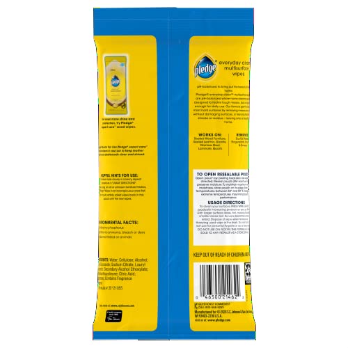 Pledge Multi Surface Wipes Fresh Citrus Pack of 1, 25 Count - Gentle & Effective Cleaning
