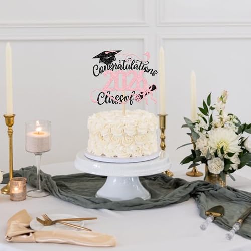 Class of 2026 Cake Topper - Glitter Graduation Decoration