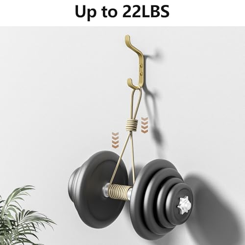 Gold Double Wall Hook for Hanging Coats - 22lbs Capacity, 5 Pack