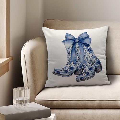 Chinoiserie Western Pillow Cover - Blue Coquette Bows 18x18