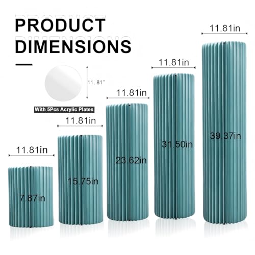 Blue Foldable Cylinder Pedestal Stands Set of 5 for Events & Decor