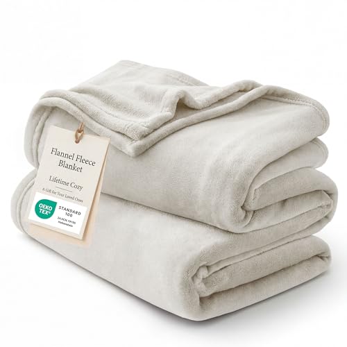 Bedsure GentleSoft Fleece Blanket, Oversized 120x120 Linen Beige Bed Throw