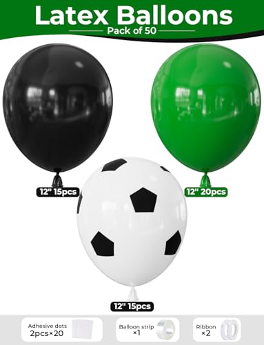 50 Pcs Soccer Balloons - 12 Inch Green & Black Latex Birthday Decorations