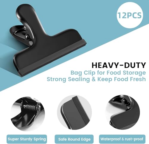 HOUSE AGAIN 6 Pack Heavy Duty Silicone Covered Chip Bag Clips - 3 Inch, Color Coded, Safe Edges for Kitchen & Office