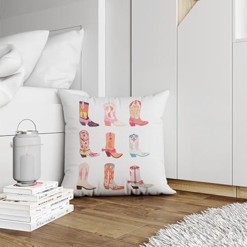 Cowgirl Boot Pillow Cover 18x18, Western Flannel Throw Pillow Case - 02
